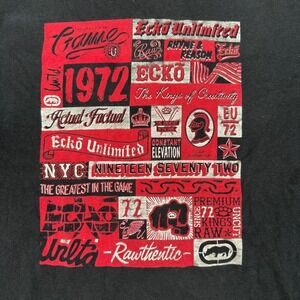 Ecko Unltd 1972 Graphic 2XL T-Shirt Black Red Silver Hip Hop Y2K‎ Streetwear